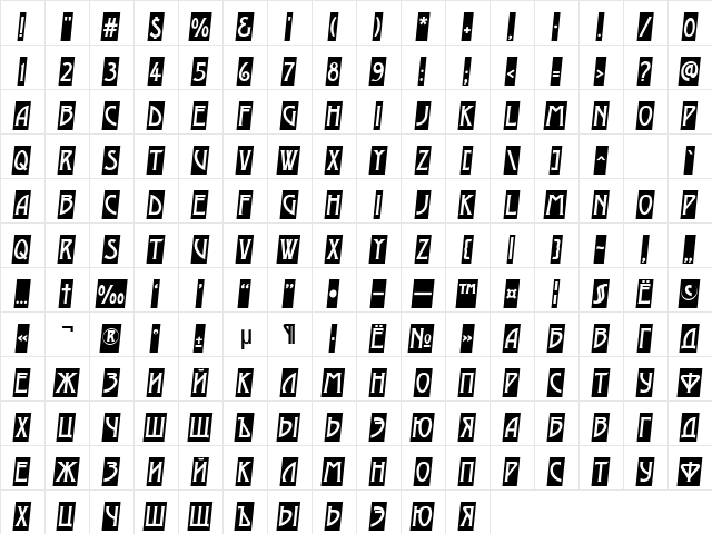a_ModernoCmObl Regular  glyph index