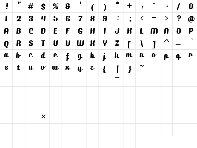 CK Racer Regular  glyph index