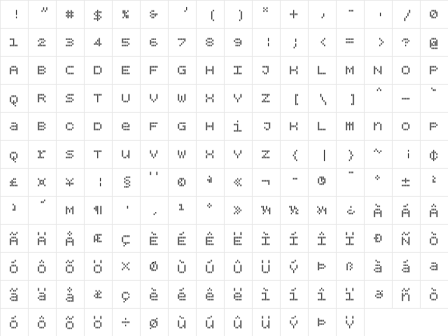 BPdotsUnicaseVertical Bold  glyph index