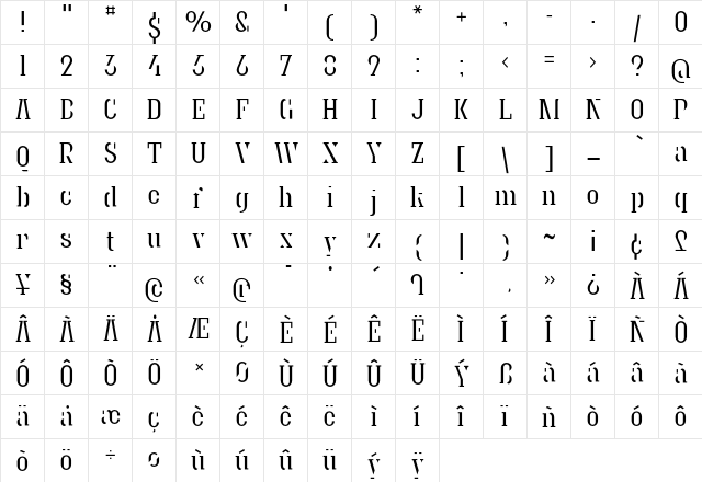 Granite SemiStencilLight  glyph index