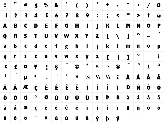 Garrison Cond. Sans BOLD  glyph index