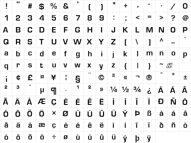 Palindrome SSi Semi Bold  glyph index