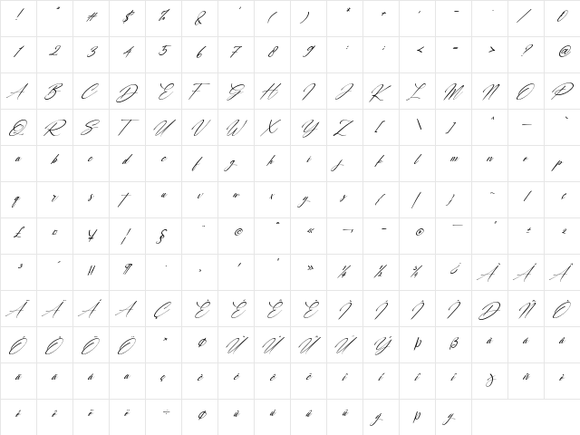 Carrie  Gallerie Italic Regular  glyph index