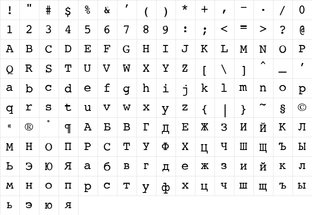 Courier-Normal Regular  glyph index
