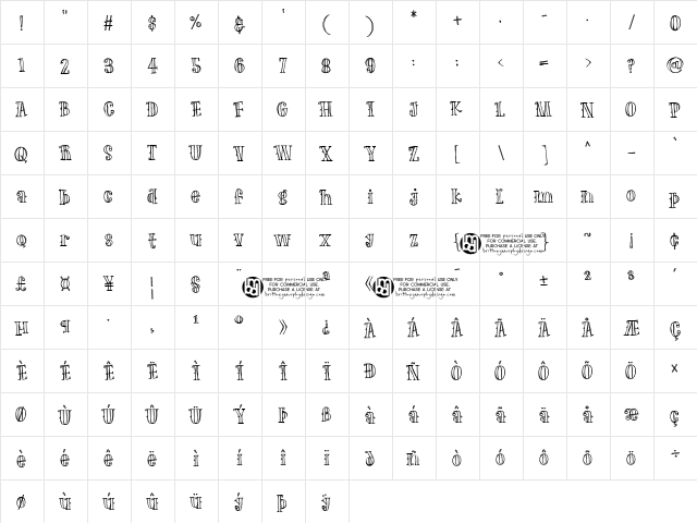 The Old Forest Outline Regular  glyph index