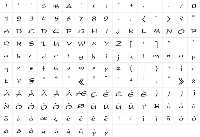 Kudasai Regular  glyph index
