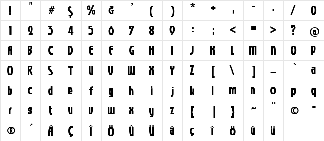 Ultimate Marvel Regular  glyph index