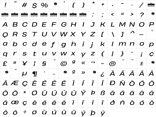 Heading Pro Wide Trial Italic  glyph index