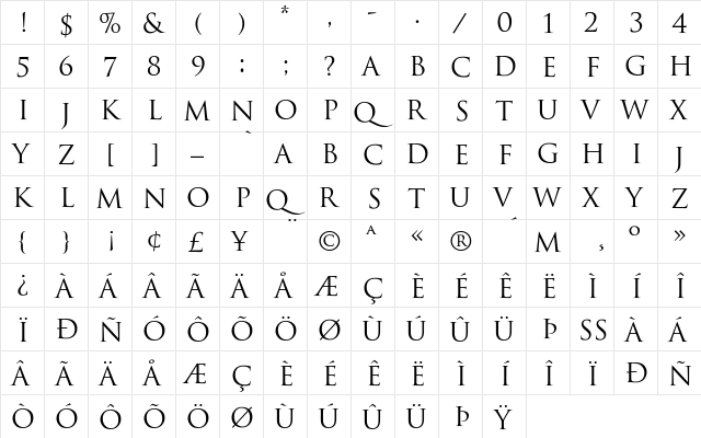 Trajan-Regular Regular  glyph index