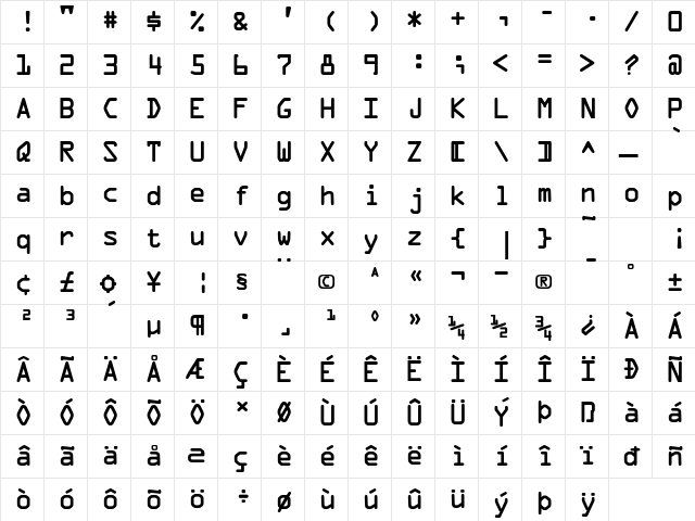 MicroscanA Bold  glyph index