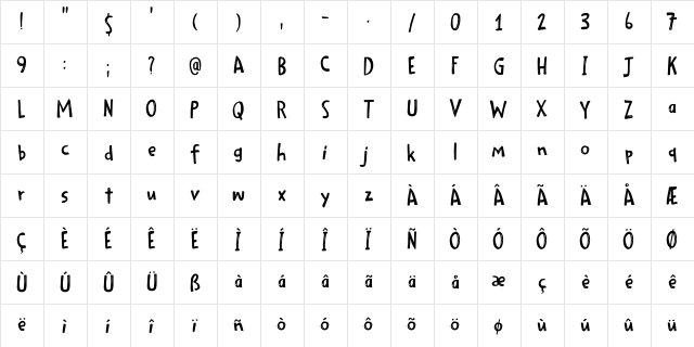 Scribble Note DEMO Regular  glyph index