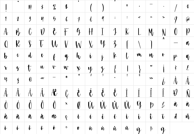 Winter Song Regular  glyph index