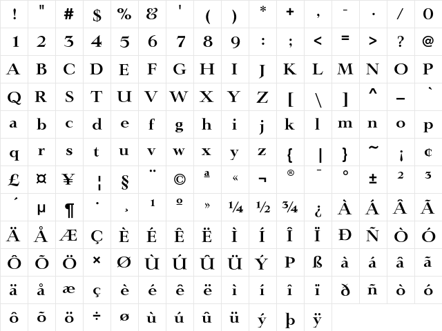 LingwoodEF DemiBold  glyph index