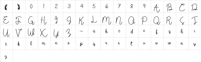 Wild Flower Bold  glyph index