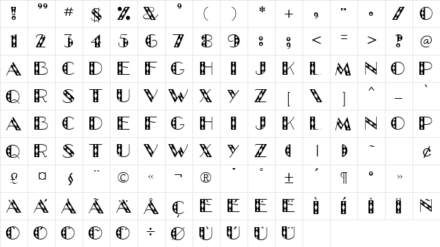 GlitzyJewel Regular  glyph index