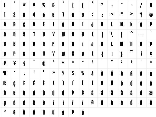 HouseGothicHG23Cond BLACK  glyph index