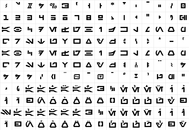 Aurebesh AF Canon  glyph index