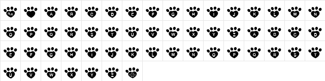 JLR Pawrty Hearty Regular  glyph index