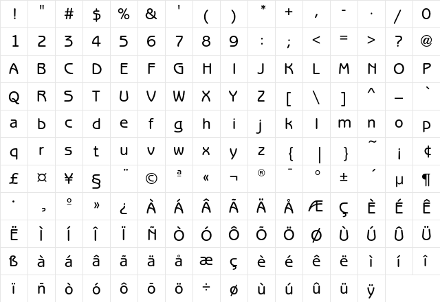 BenguiatGothicEF-Medium Regular  glyph index