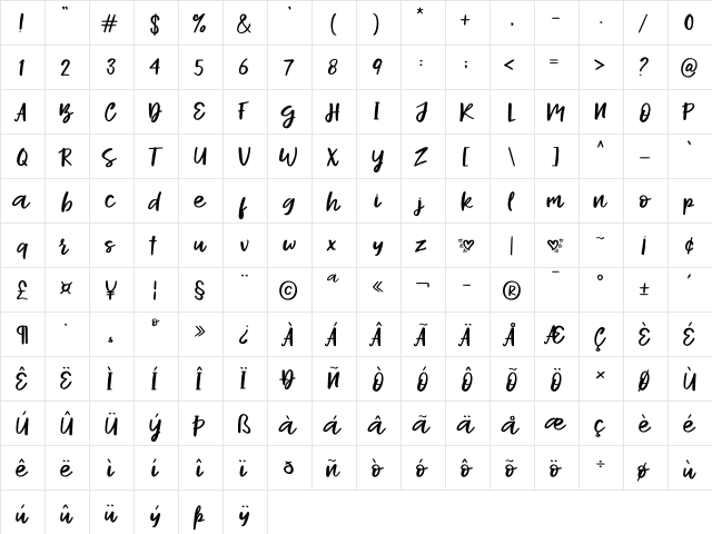 Hello Lovely - Personal Use Regular  glyph index