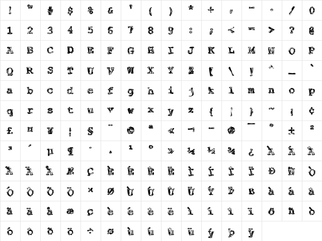 Fuckin Gwenhwyfar Regular  glyph index