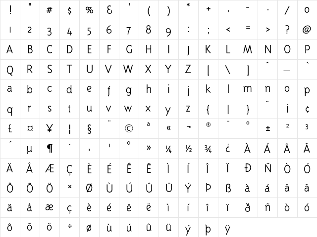 Karmen Light  glyph index