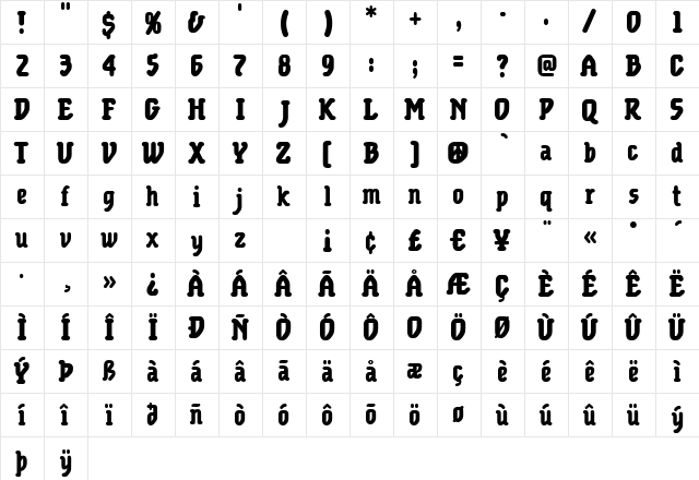 Foam Regular Condensed Regular  glyph index