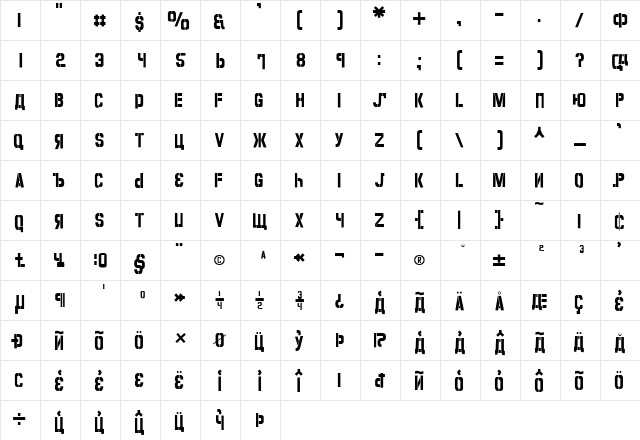 RadioFlat Medium  glyph index