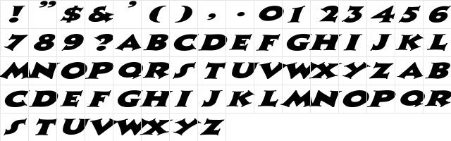 Zaleski Ex italic Italic  glyph index