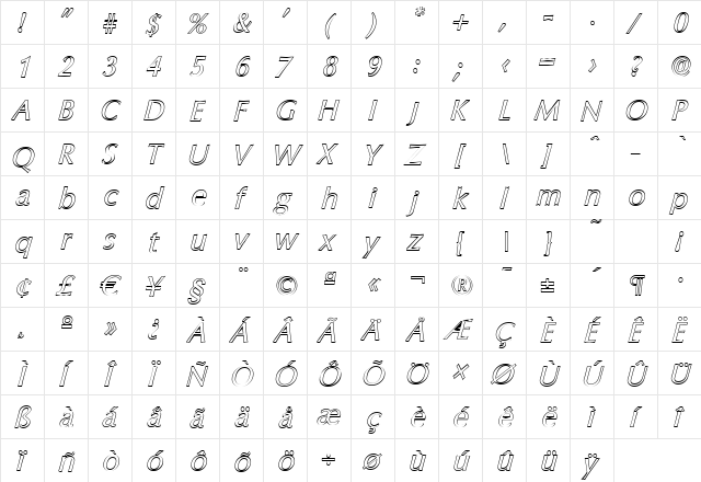 EricBeckerOutline Italic  glyph index