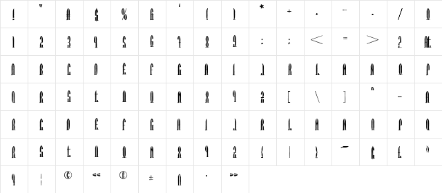 Caliber Fragmented Regular  glyph index