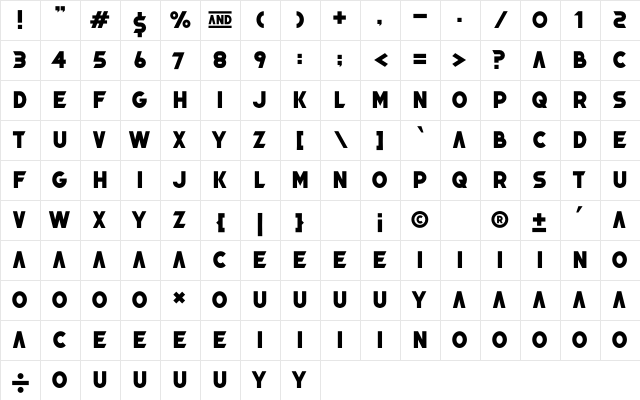 Arrakis Regular  glyph index