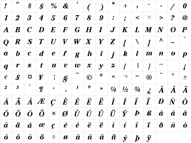 CheltenhamSSK BoldItalic  glyph index