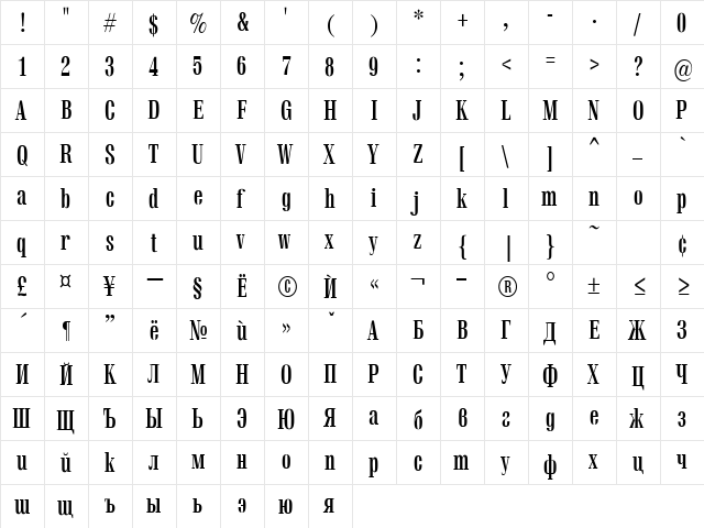 Vetren Normal  glyph index