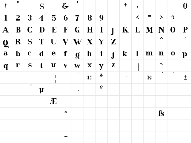 Grandline free for personal Regular  glyph index