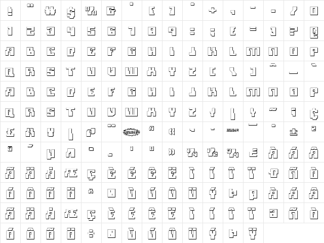 Micronian 3D Regular  glyph index
