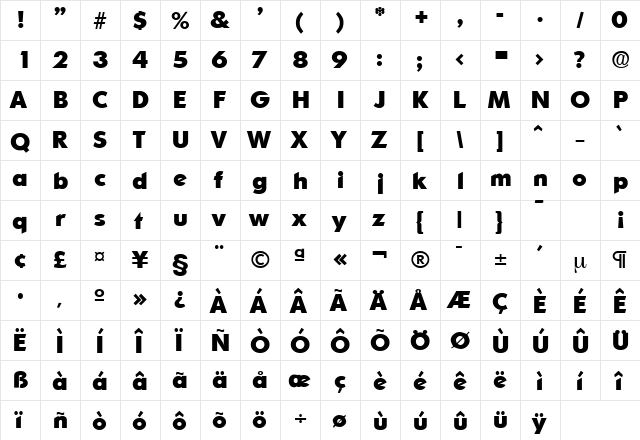 Ornitons-Serial-ExtraBold Regular  glyph index