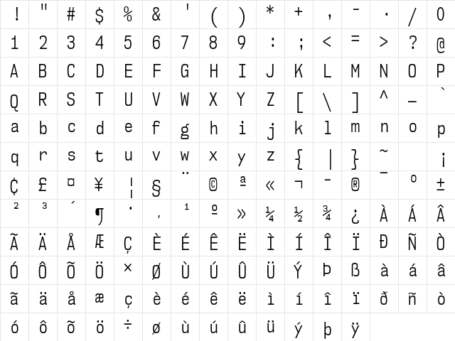 NK57 Monospace Condensed Book  glyph index