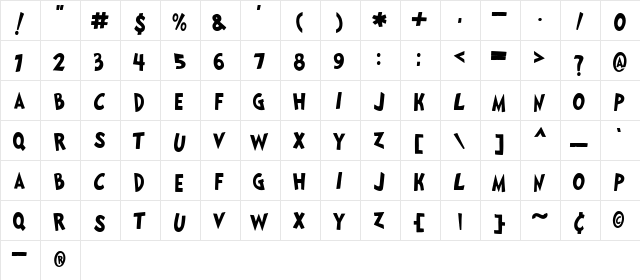Seuss Regular  glyph index