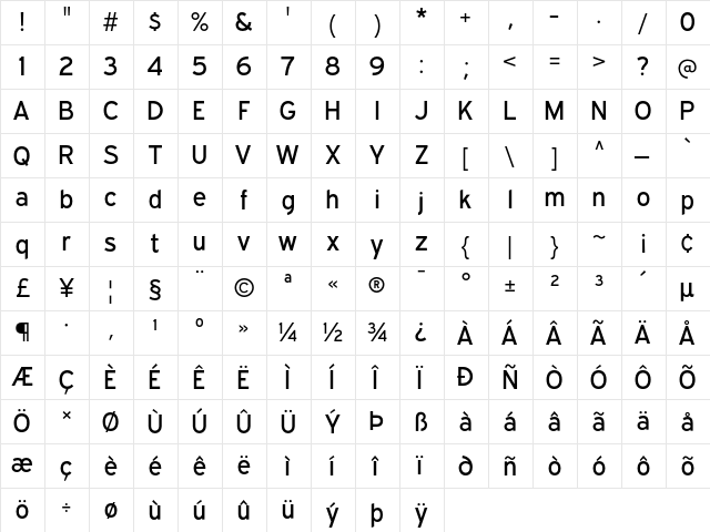 Expressway Free Regular  glyph index