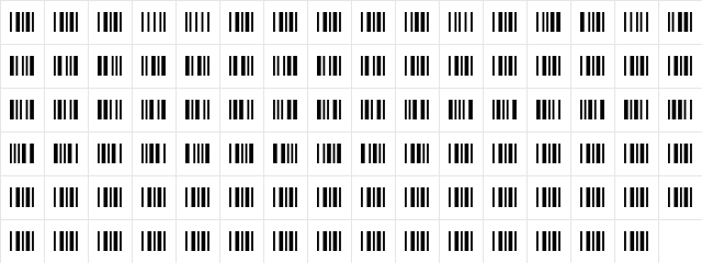 BC C39 Wide Regular  glyph index