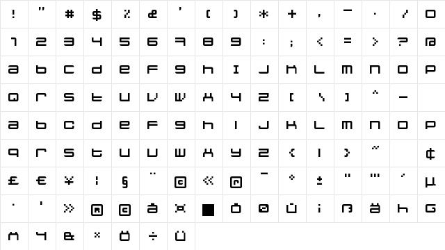jethose FULL Regular  glyph index