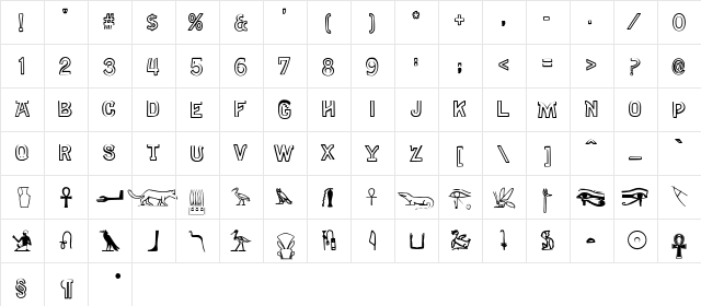 Gyptienne Regular  glyph index