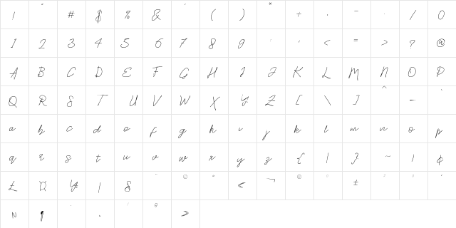 Stylish Script Regular  glyph index