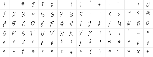 Goodlights Regular  glyph index