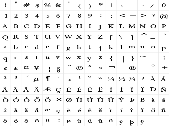 Rapid Extended Bold  glyph index