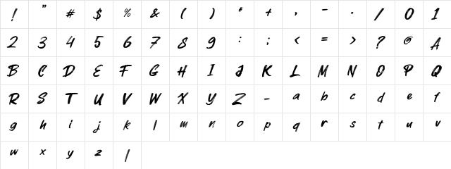 Parkway Lush Regular  glyph index