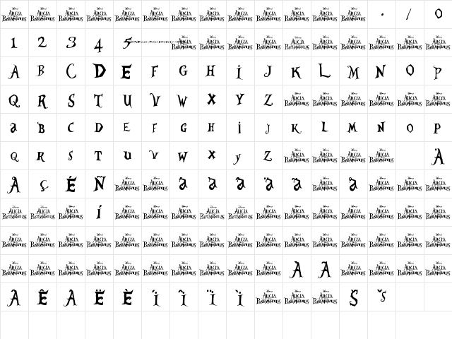 AliciaWonderland Regular  glyph index