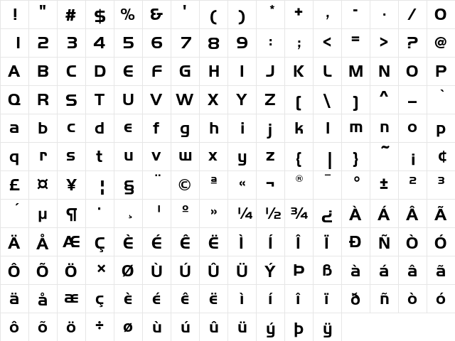 HandelGothicEF Bold  glyph index