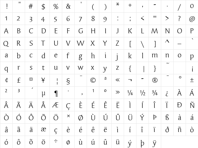 Syndor OS ITC TT Book  glyph index